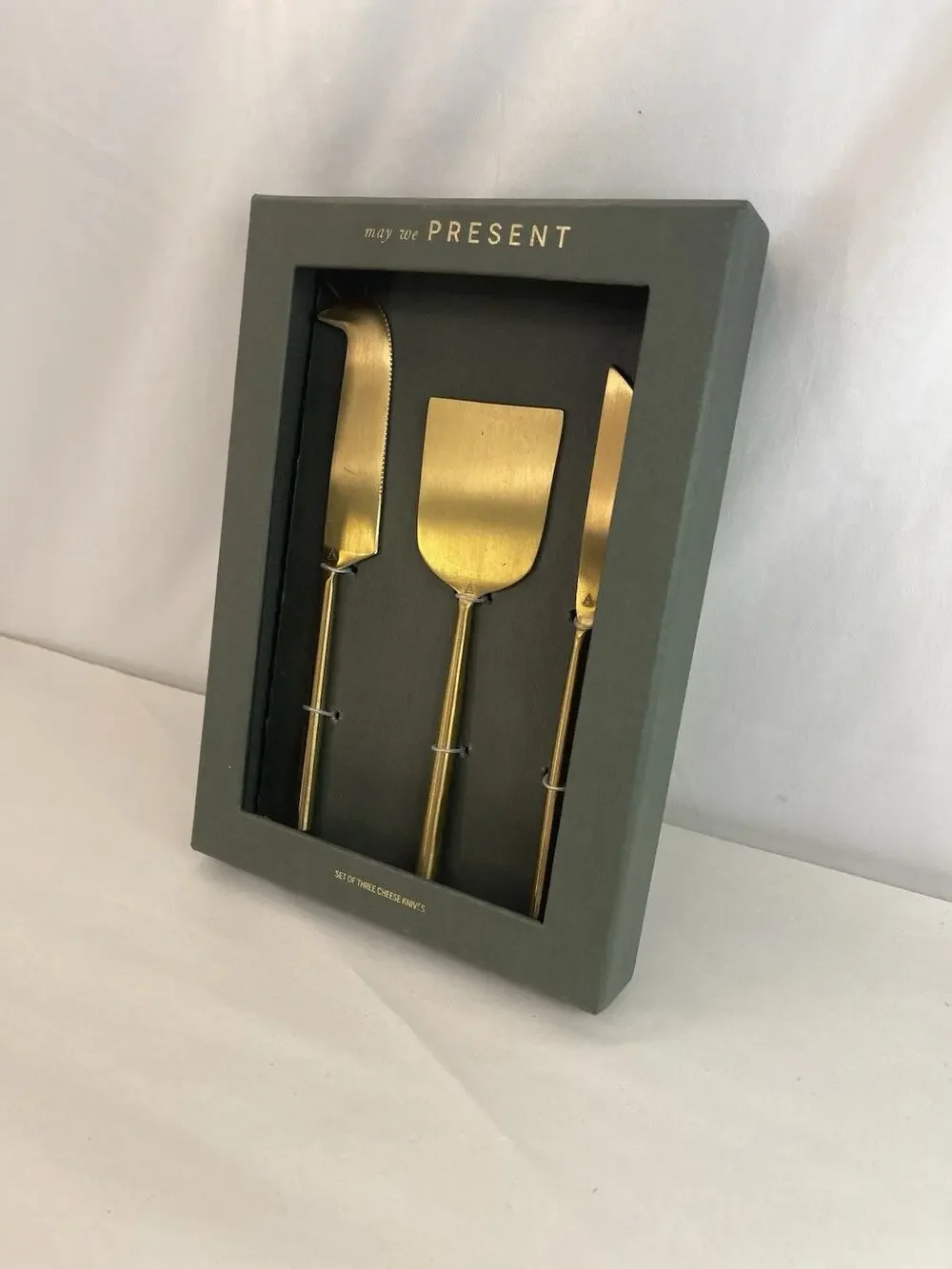 Anthropologie May We Present Brass Cheese Knives Set of 3 Monogram Letter A NIB